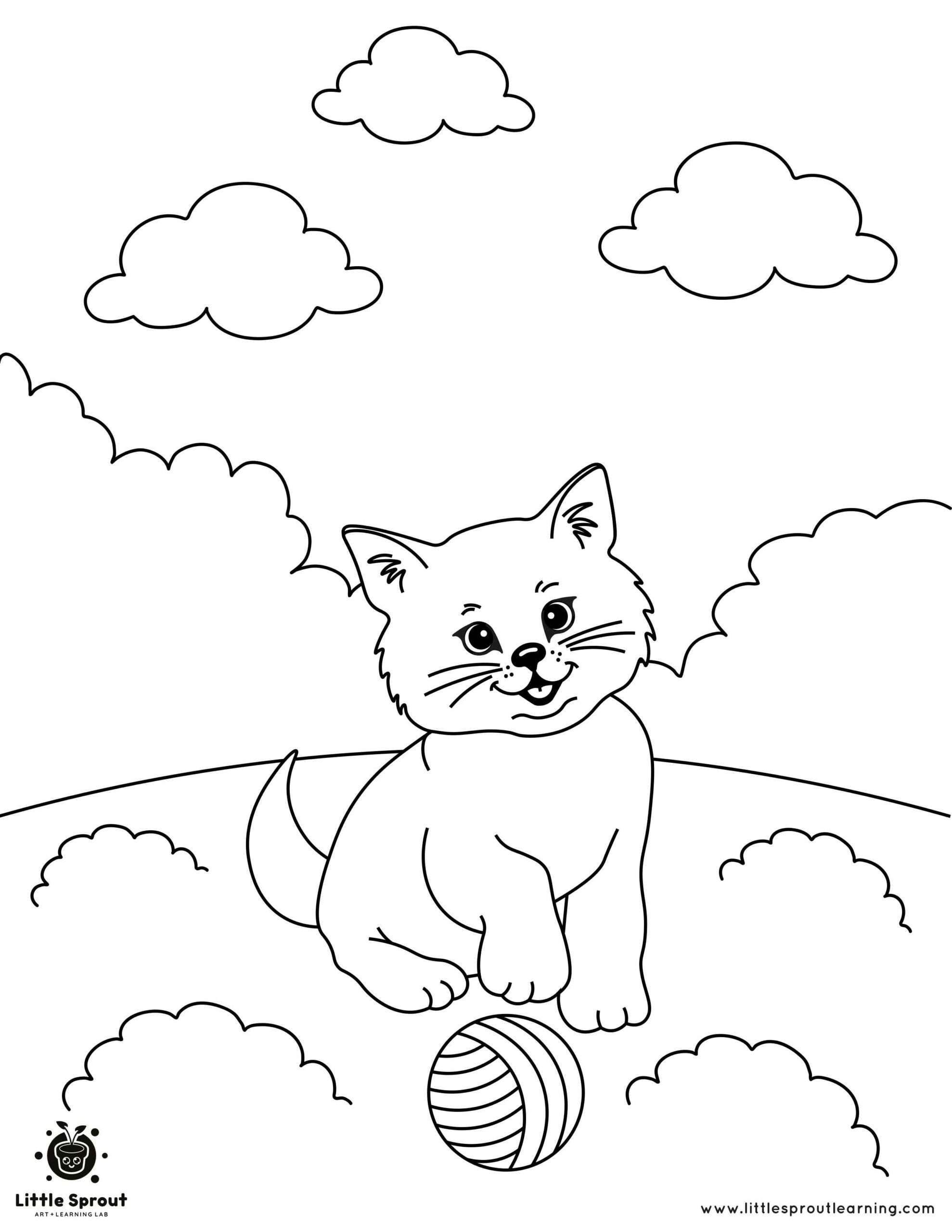Outdoor Playtime Cat Coloring Page
