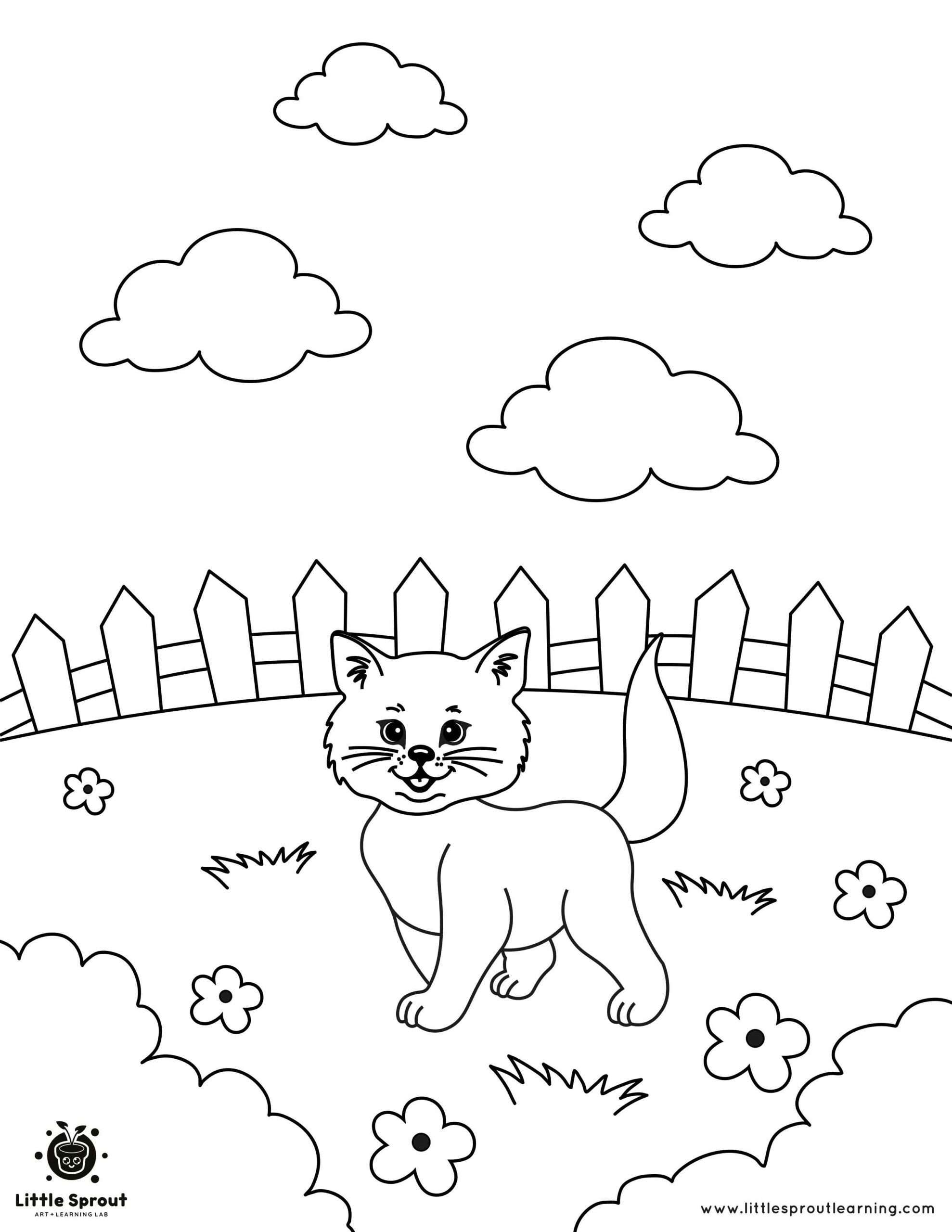 Out For a Stroll Cat Coloring Page