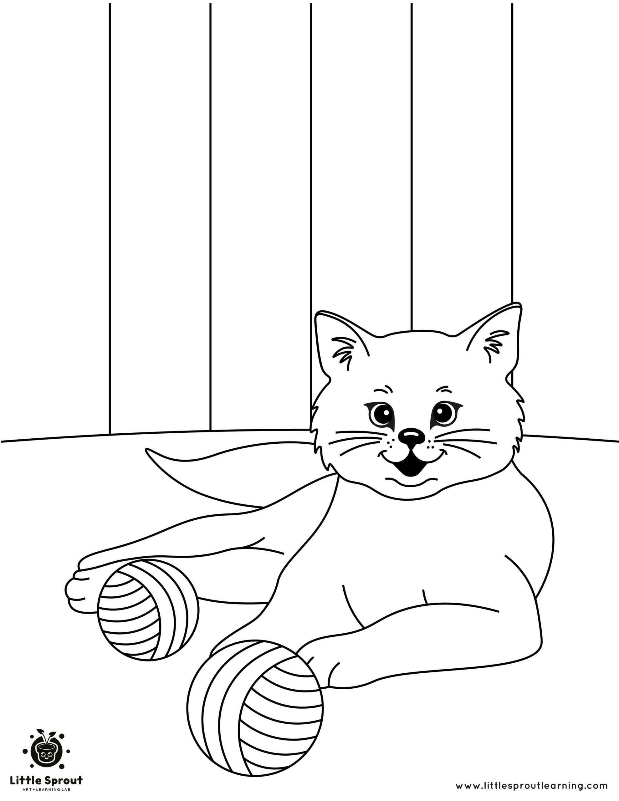Playing with Yarn Cat Coloring Page