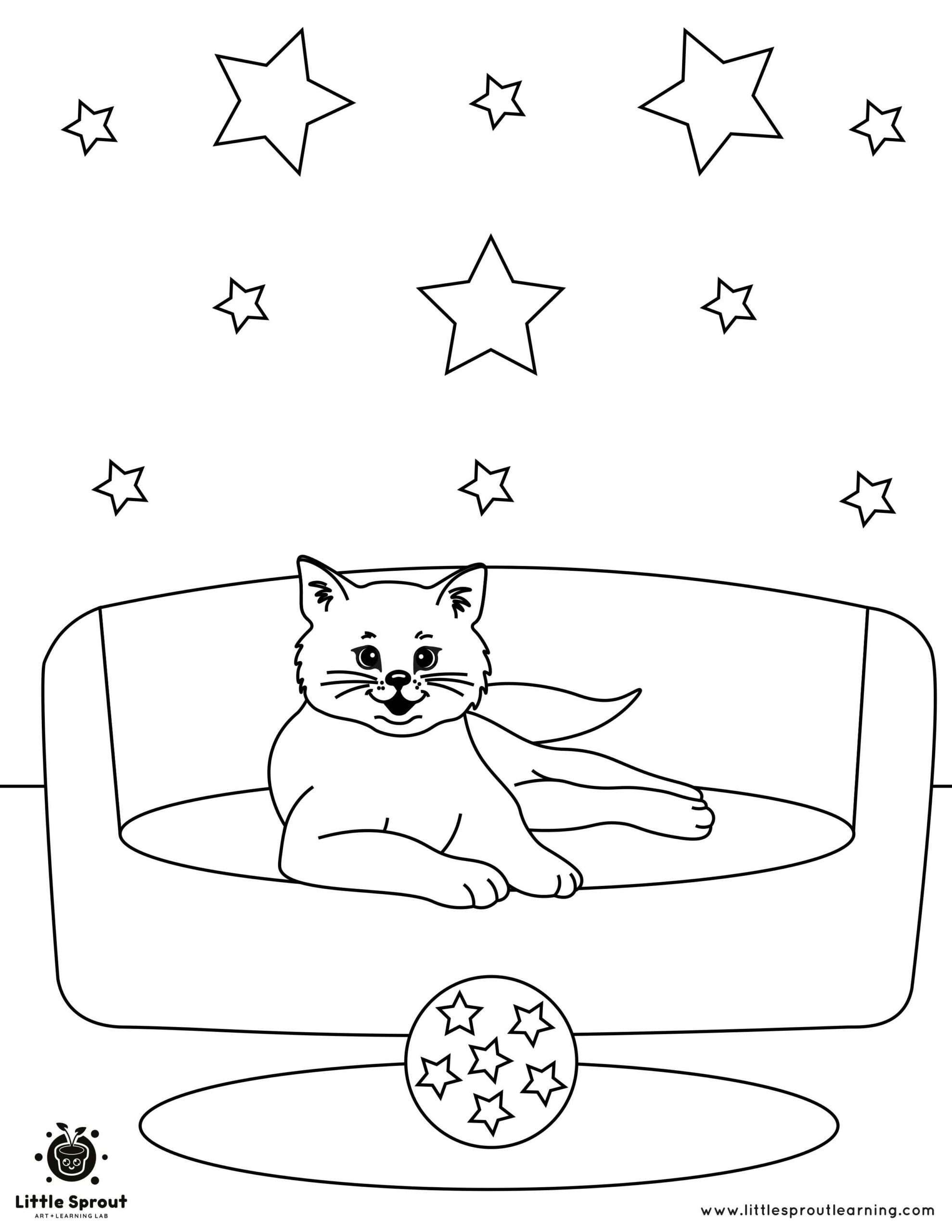 Couch Lounging Cat Coloring Page
