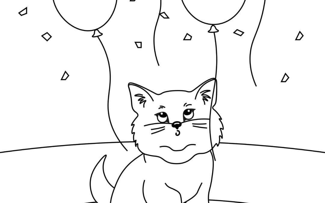 Balloon Fun Cat Coloring Page