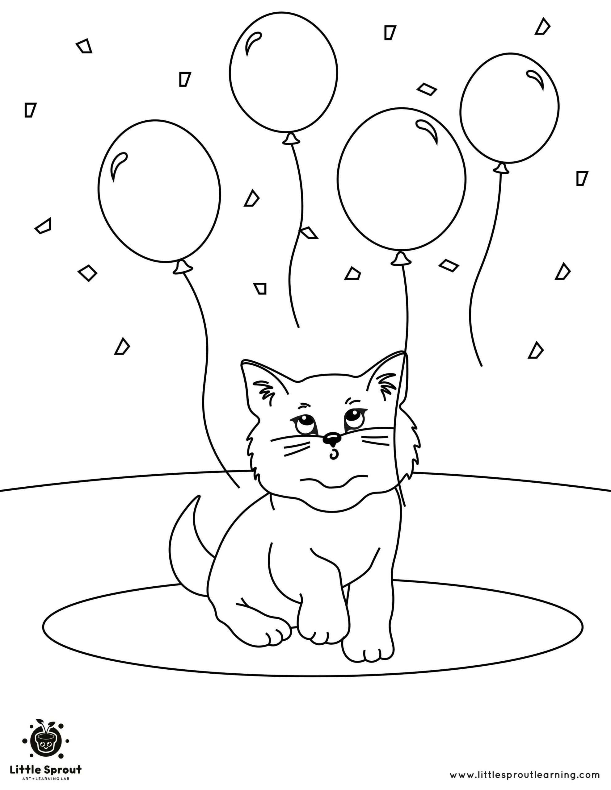Balloon Fun Cat Coloring Page