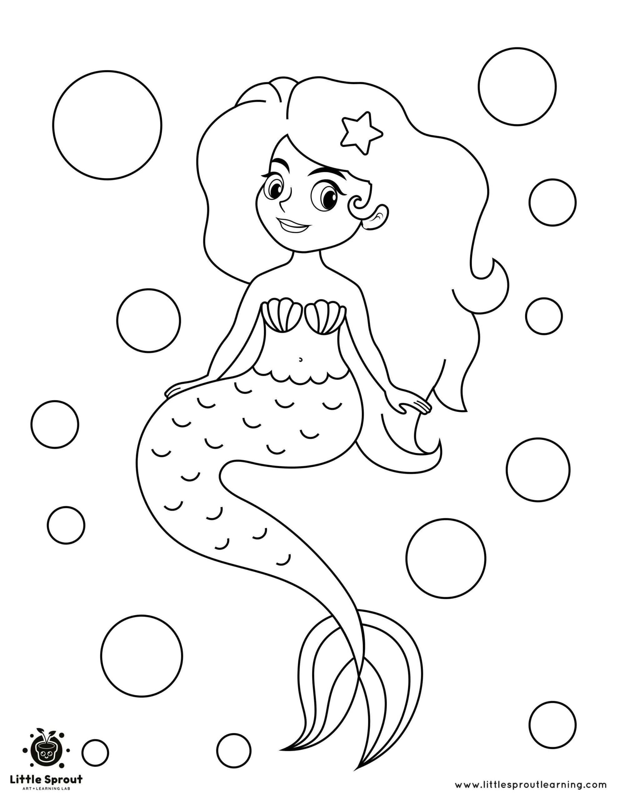 Ocean Bubbles Mermaid Coloring Page