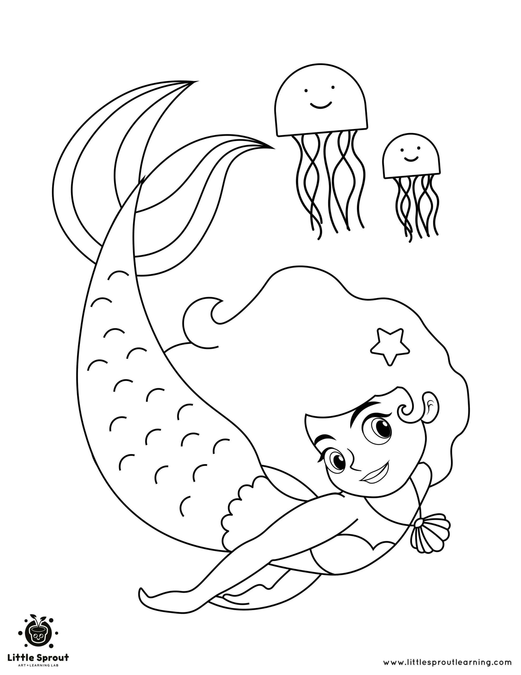 Ocean Diving Mermaid Coloring Page