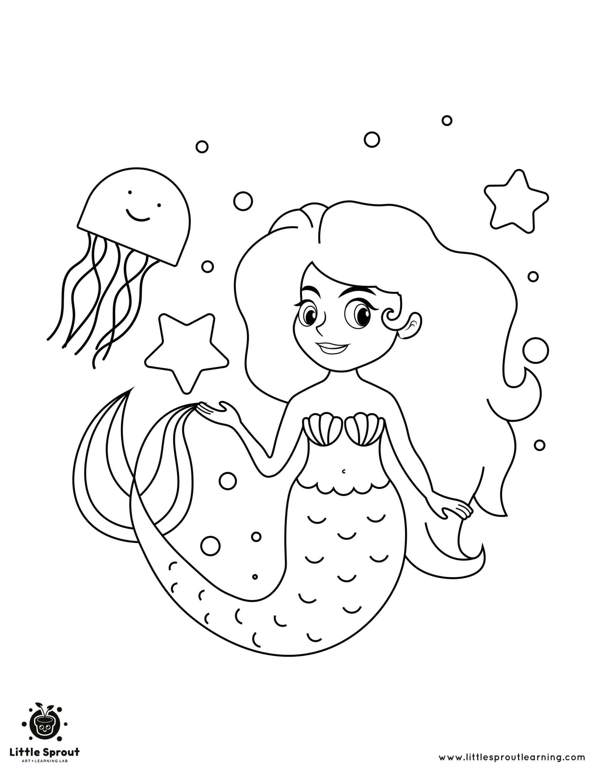 Mermaid With Her Jellyfish Mermaid Coloring Page
