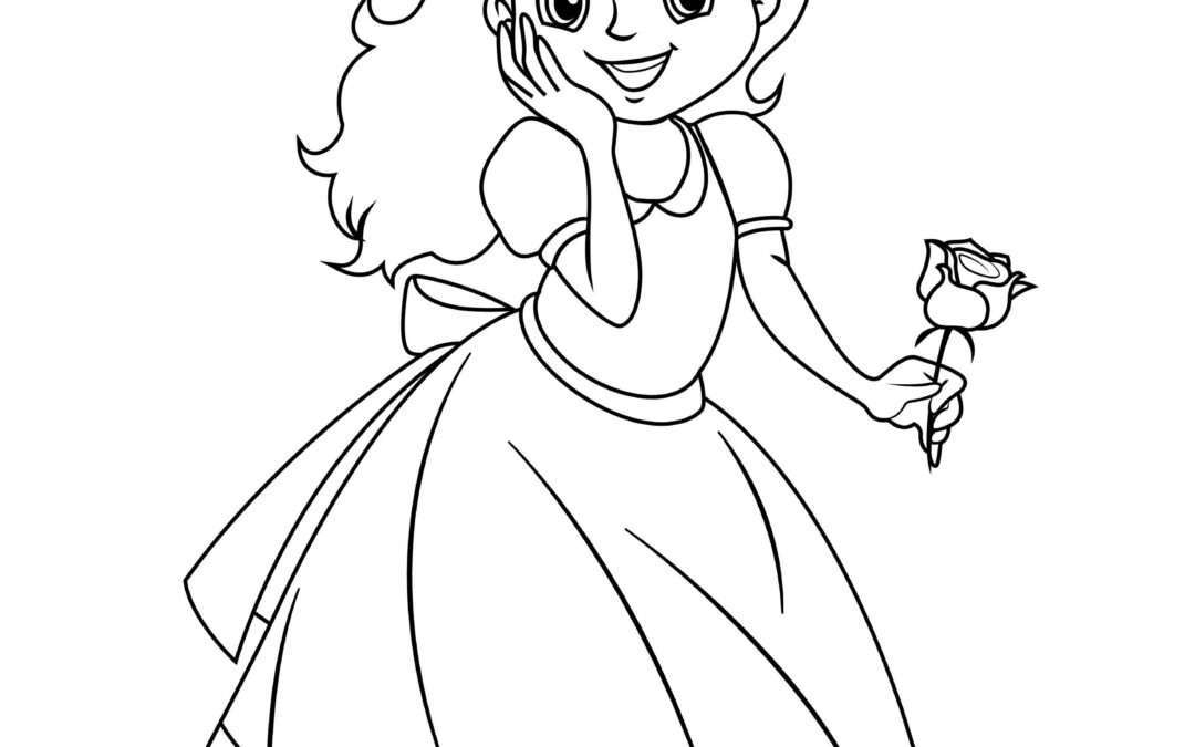 Rose in Hand Beautiful Princess Coloring Page