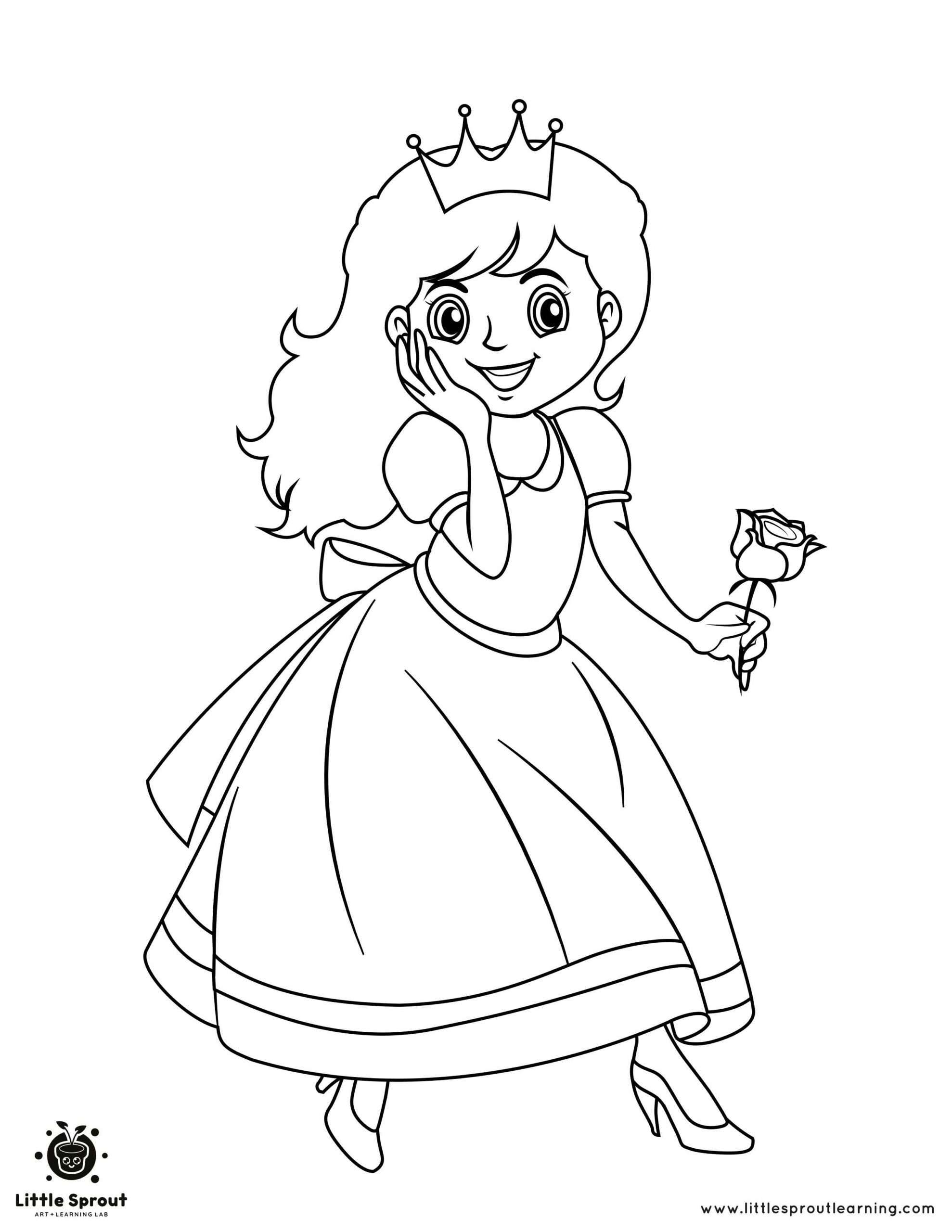 Rose in Hand Beautiful Princess Coloring Page