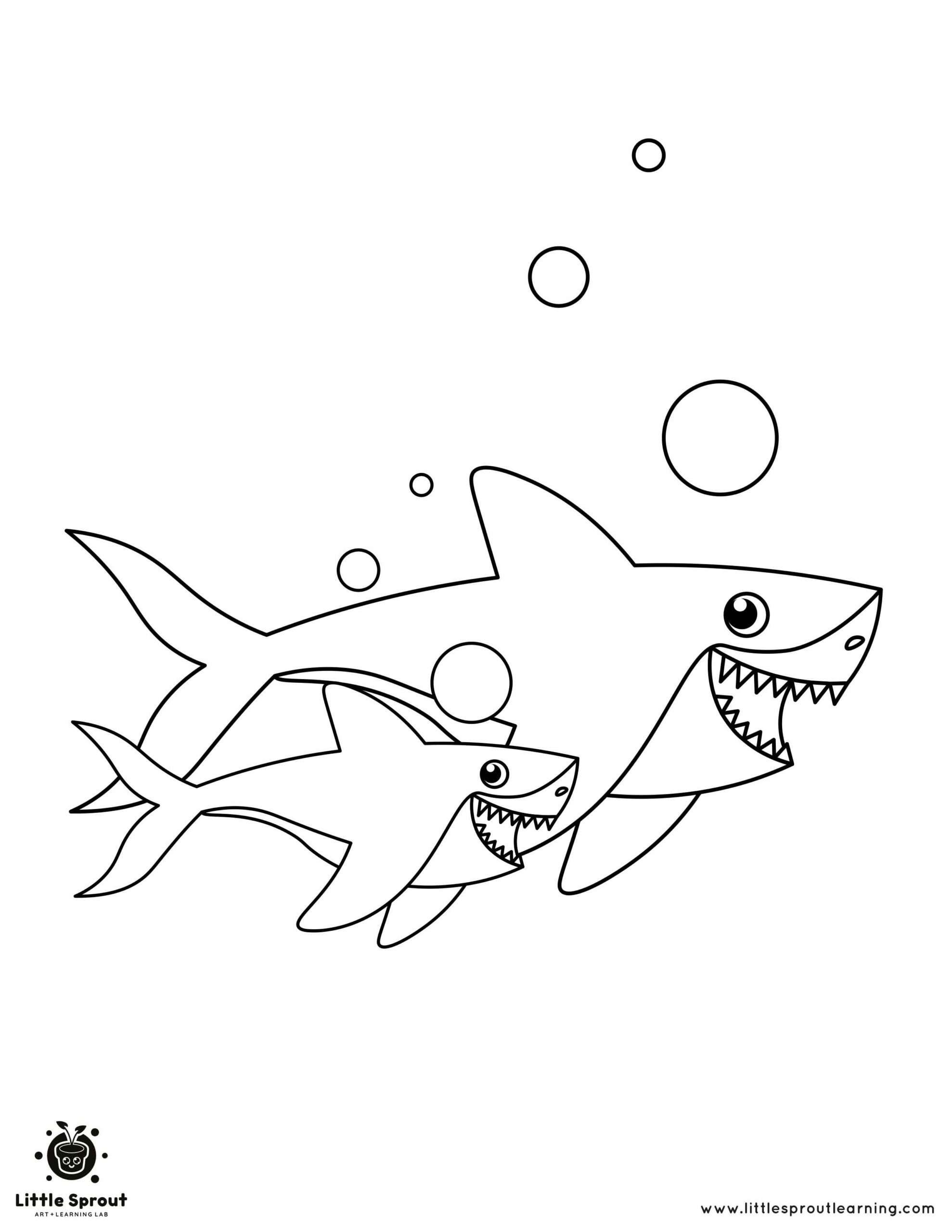 Mommy and Baby Shark Coloring Page