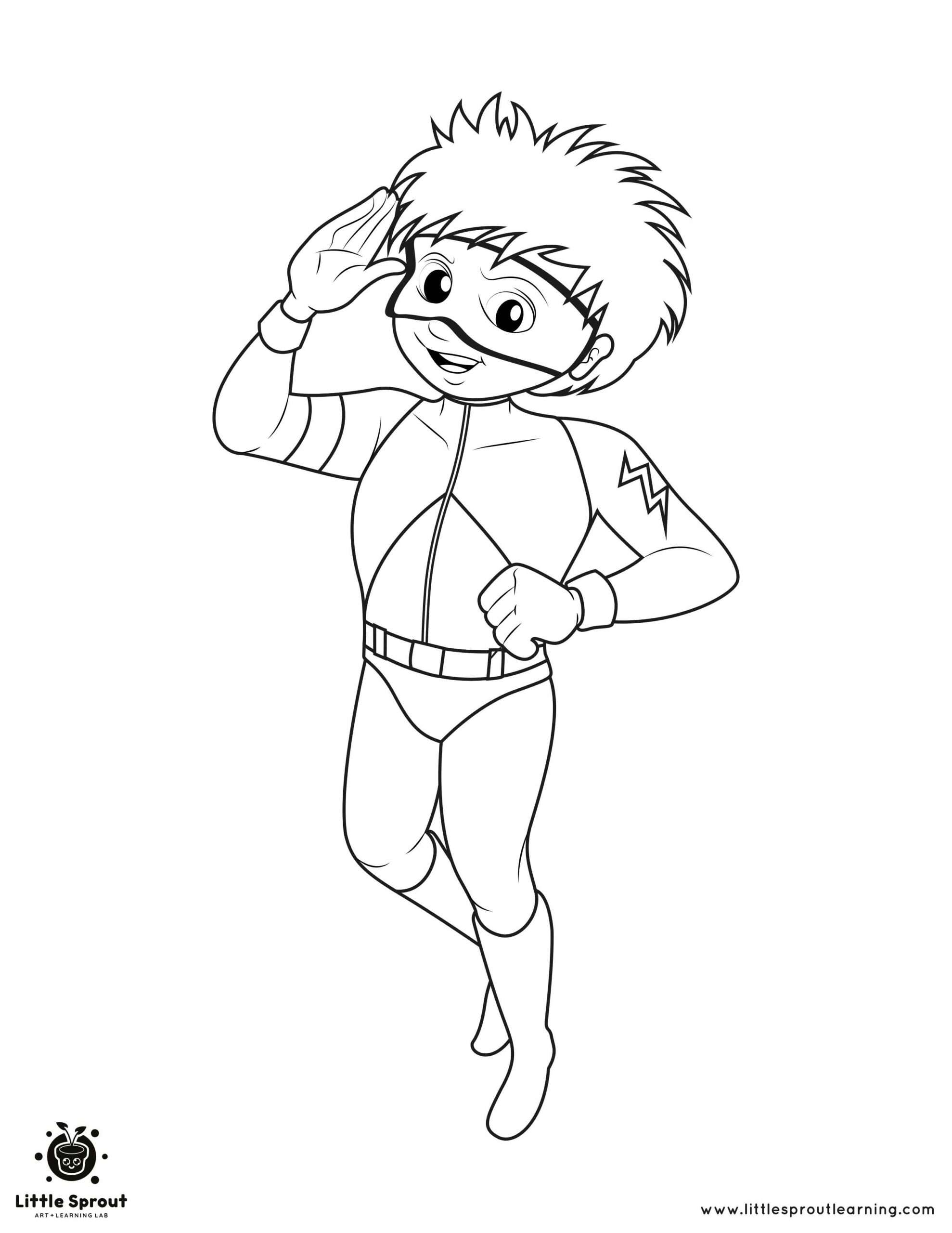 Here to Save the Day Superhero Coloring Page
