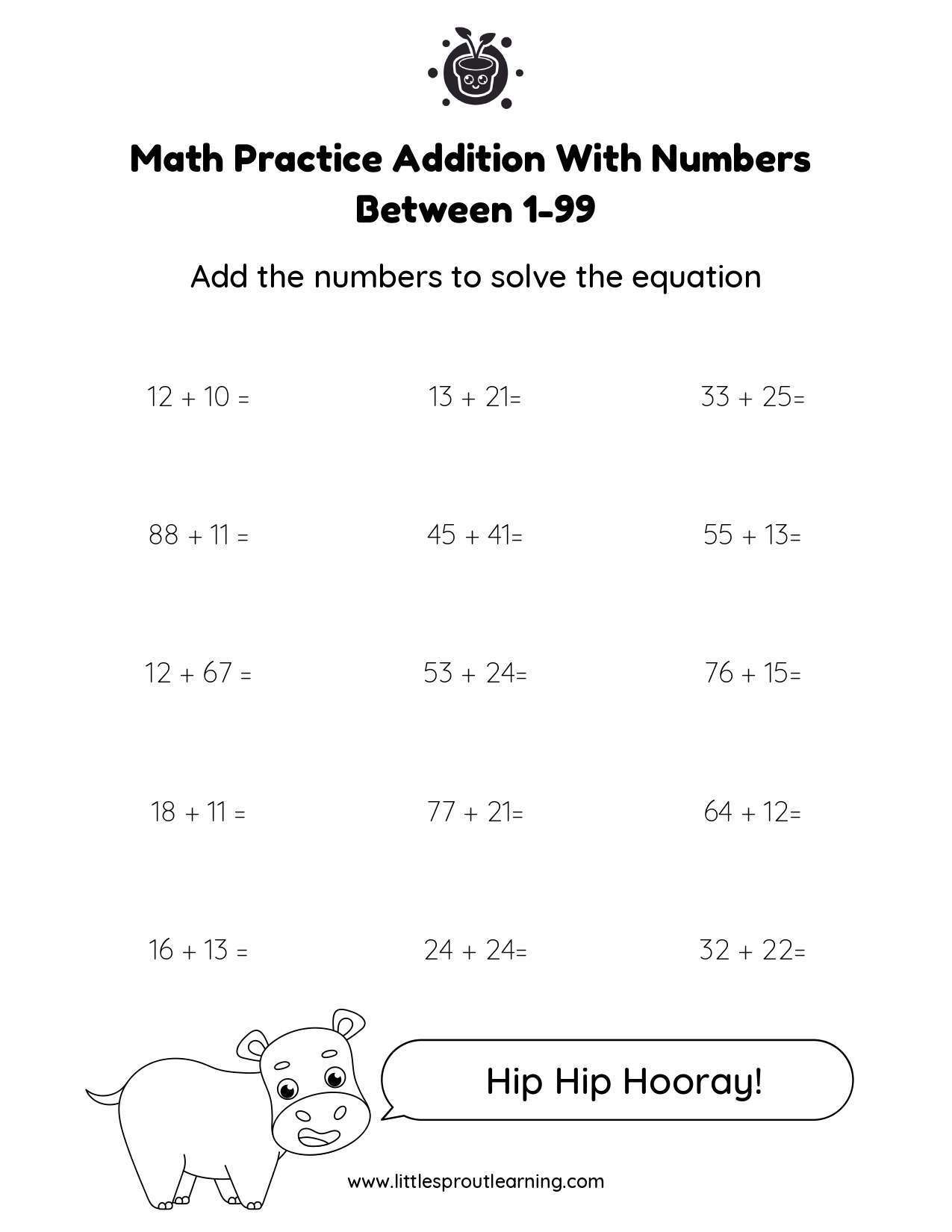 Addition Worksheet – Addition with 2 Digits