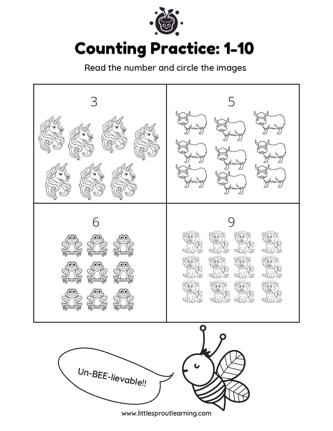 Read the Numbers and Circle The Images – Up to 10