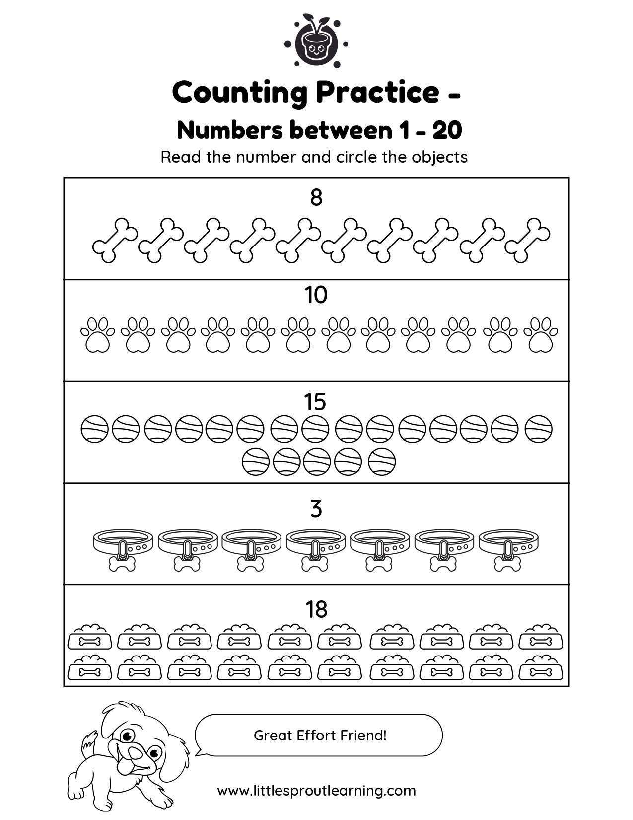 Read the Number and Circle the Object Up to 20 – B