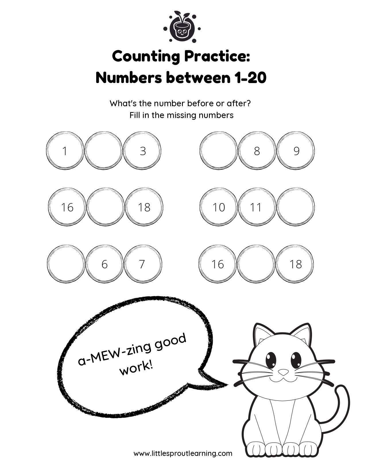 Fill In the Blanks Before Or After Given Numbers