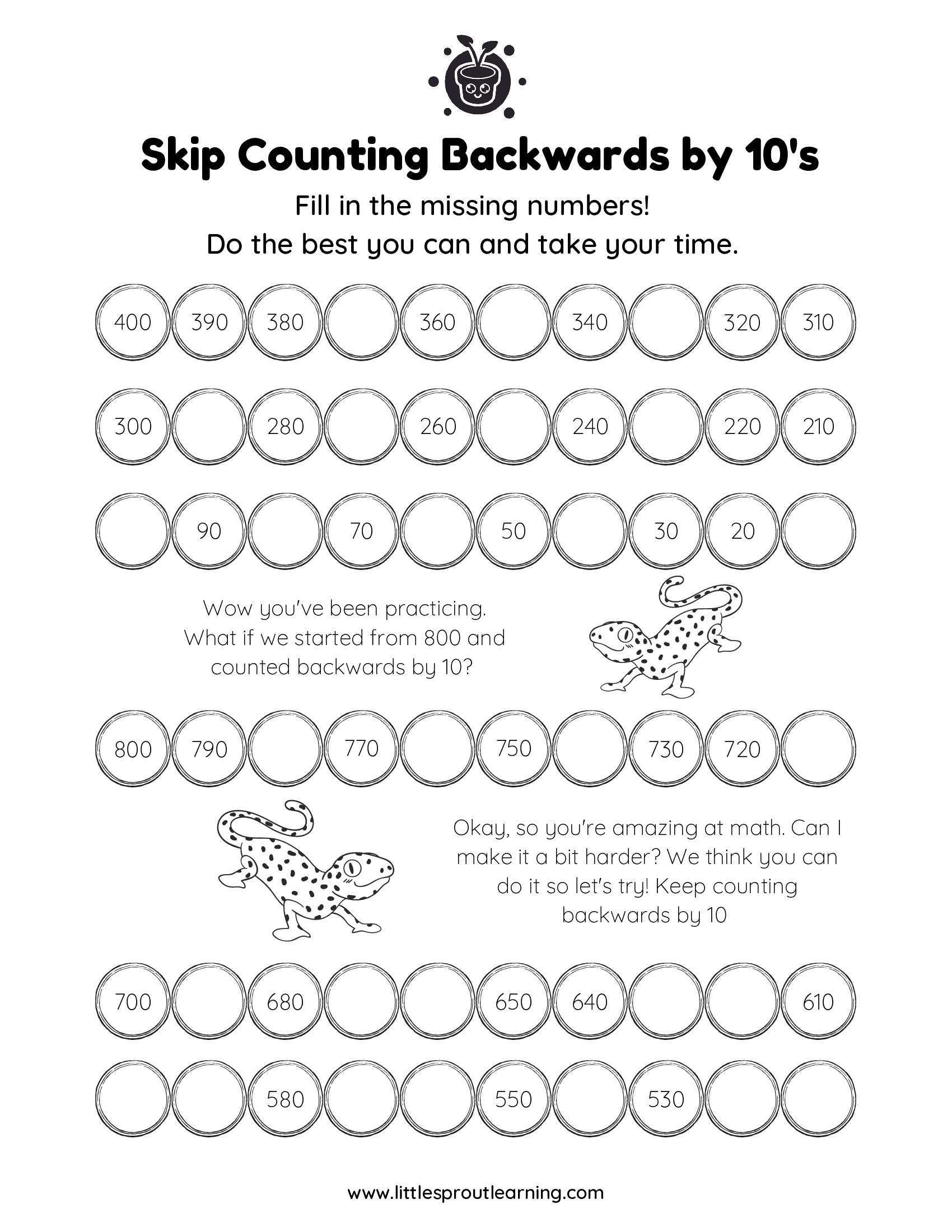 Skip Counting Backwards by 10s