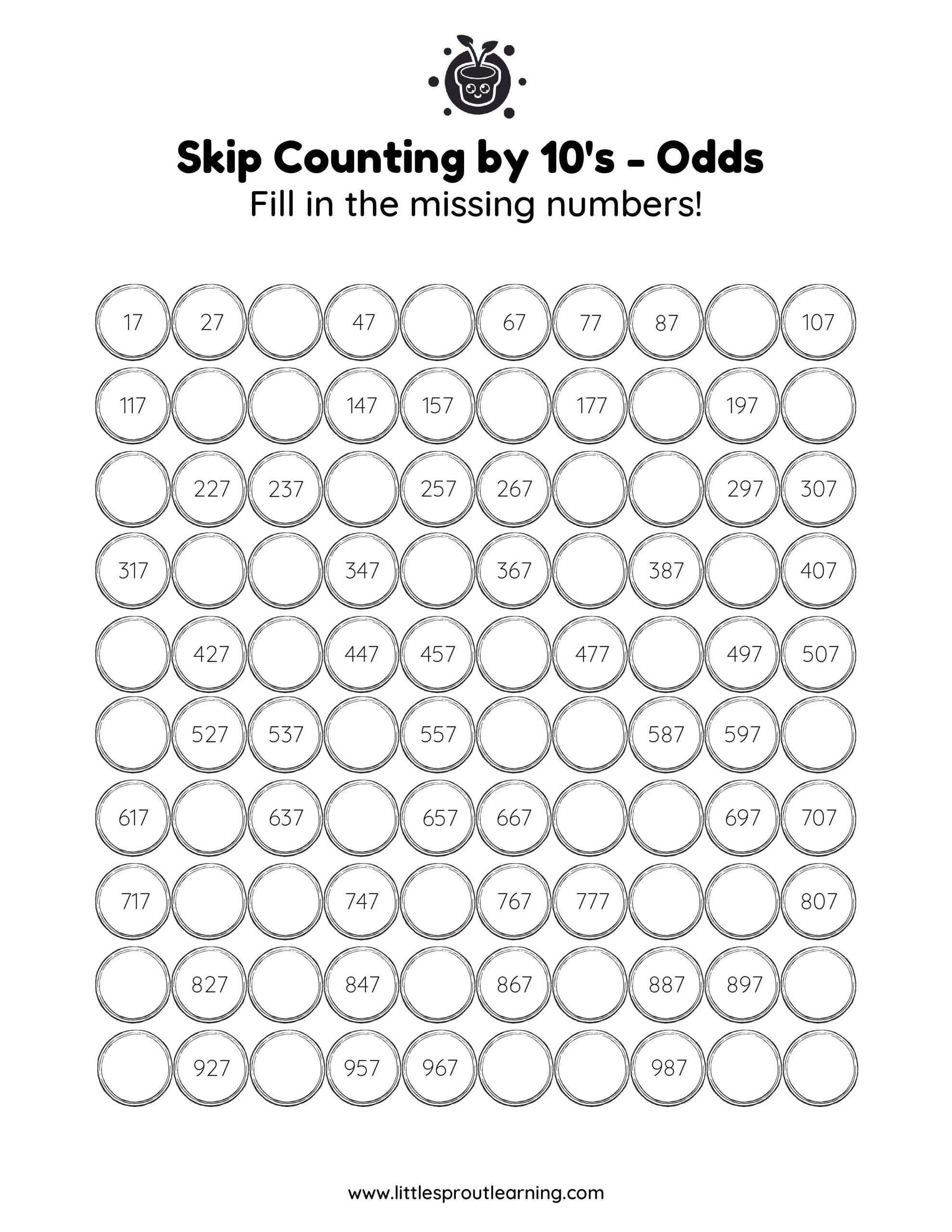 Skip Counting by 10’s – Odds