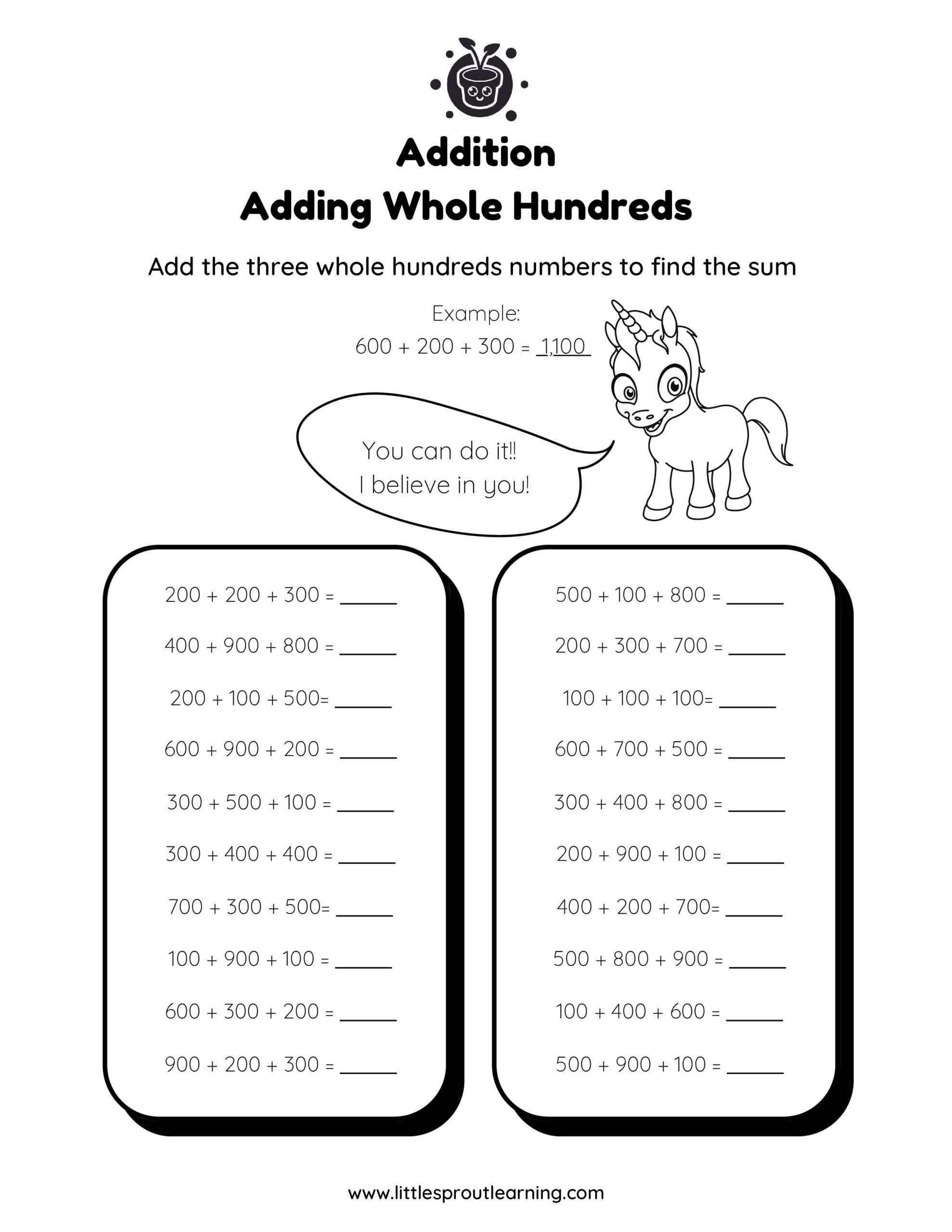 Adding 3 Whole Hundreds Numbers