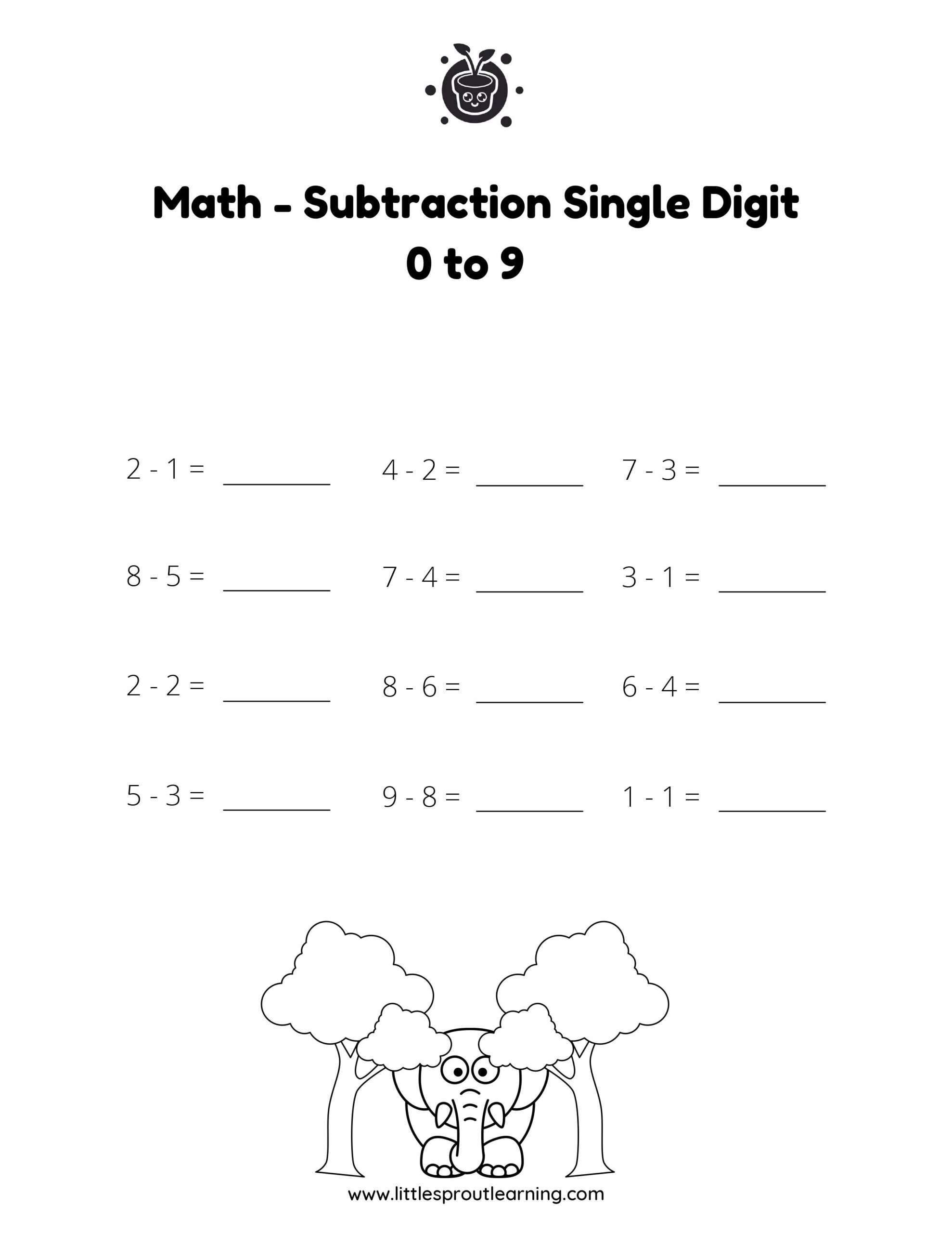 Single Digit Linear Subtraction Worksheet – A