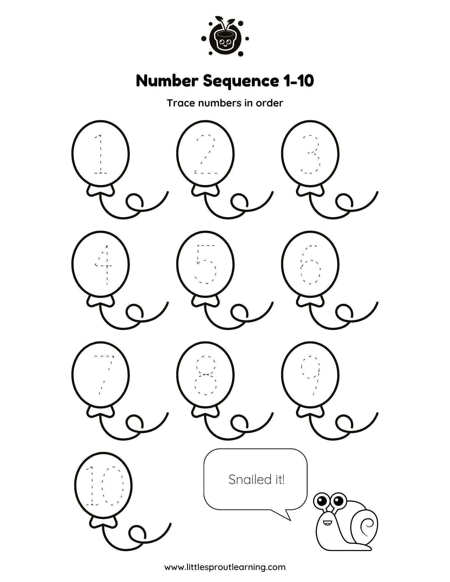 Kindergarten Number Sequence Worksheet – One to 10