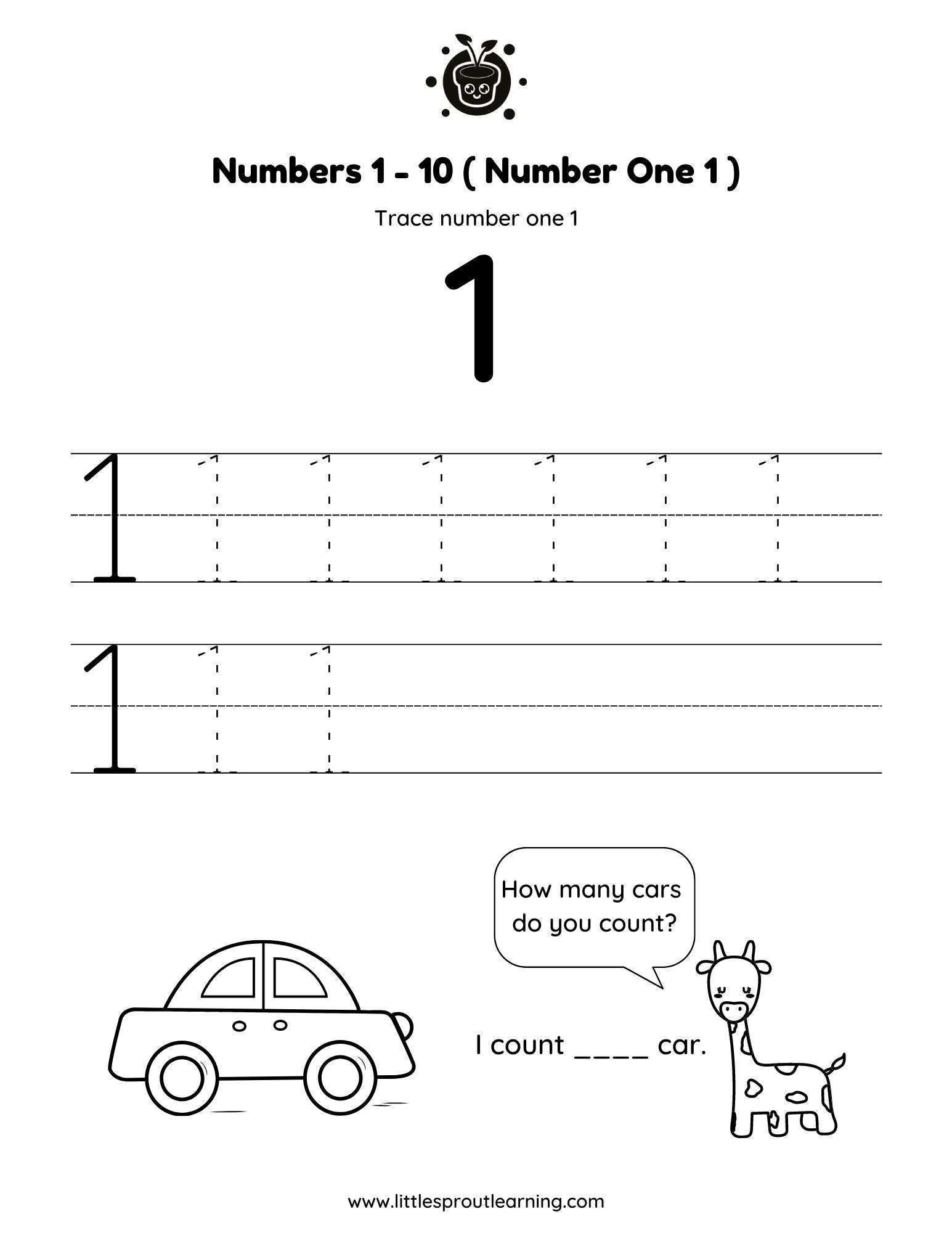 Numbers Counting and Writing Practice: 1 to Ten