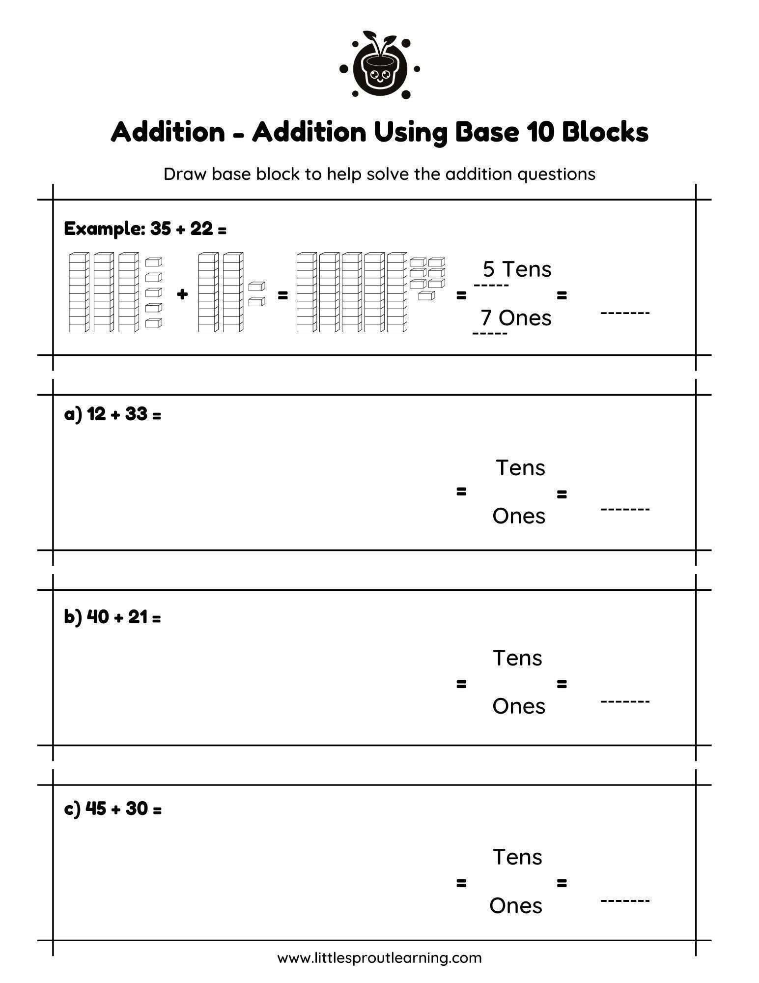 Base Blocks – Addition with Base Blocks (Ones and Tens)