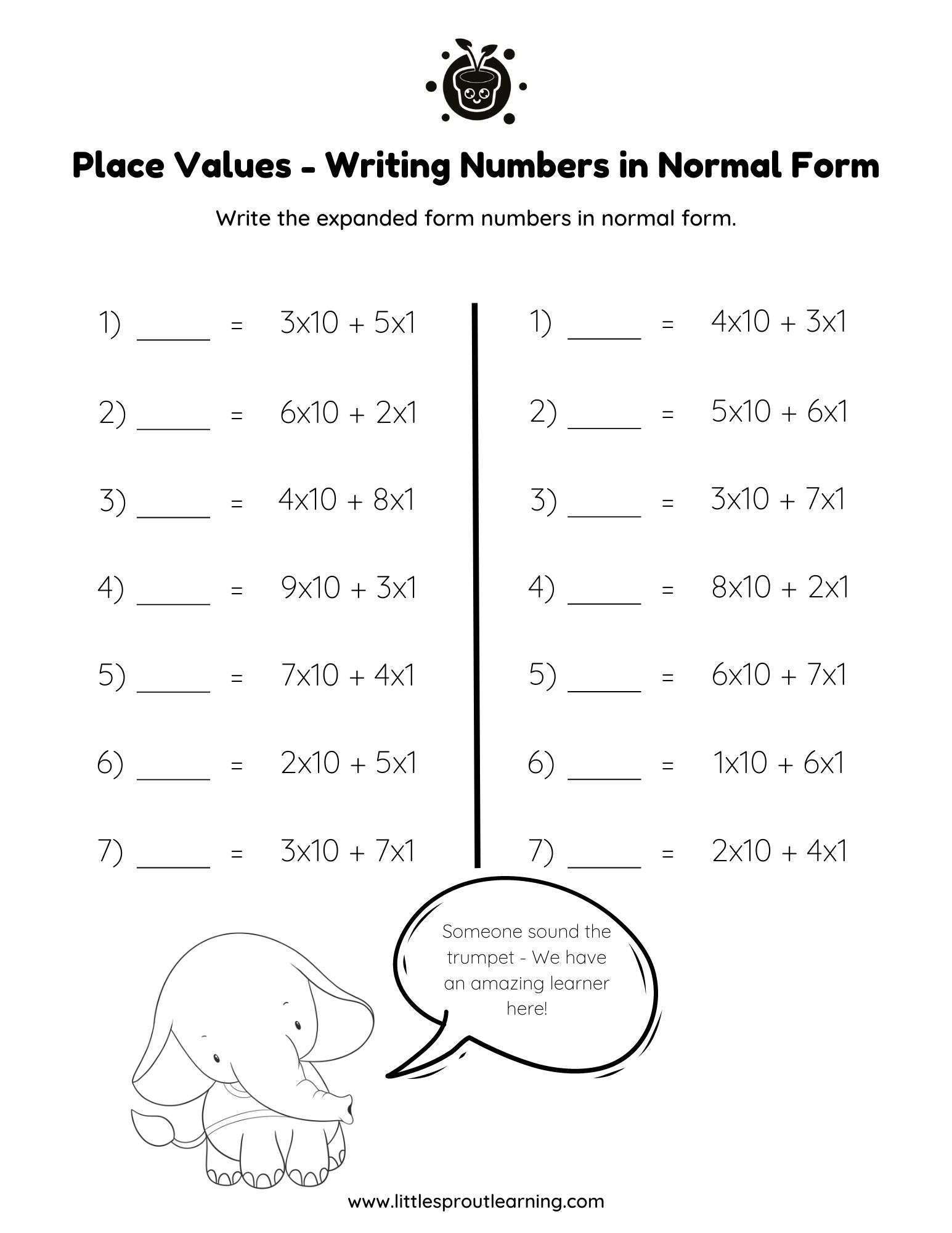 Place Values Writing Numbers in Normal Form