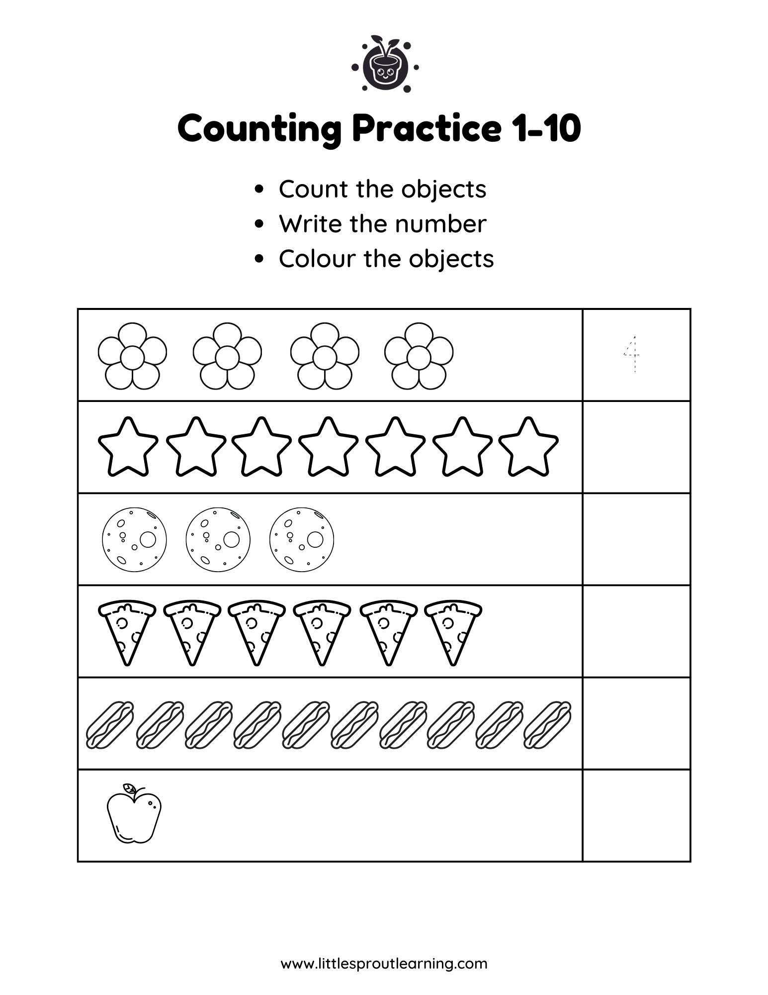 Counting Practice – Count the Objects and Write The Number 1-10