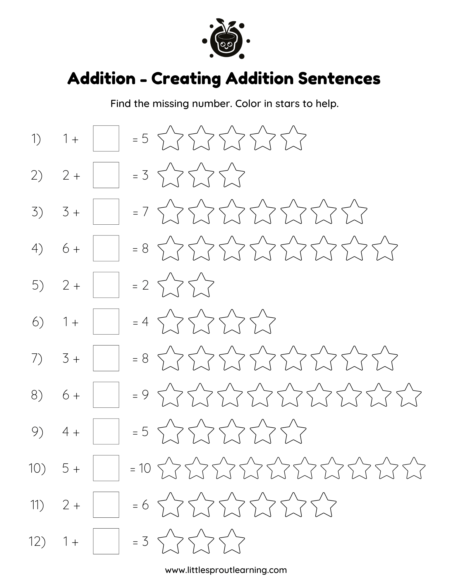 Addition Worksheet – Creating Addition Sentences