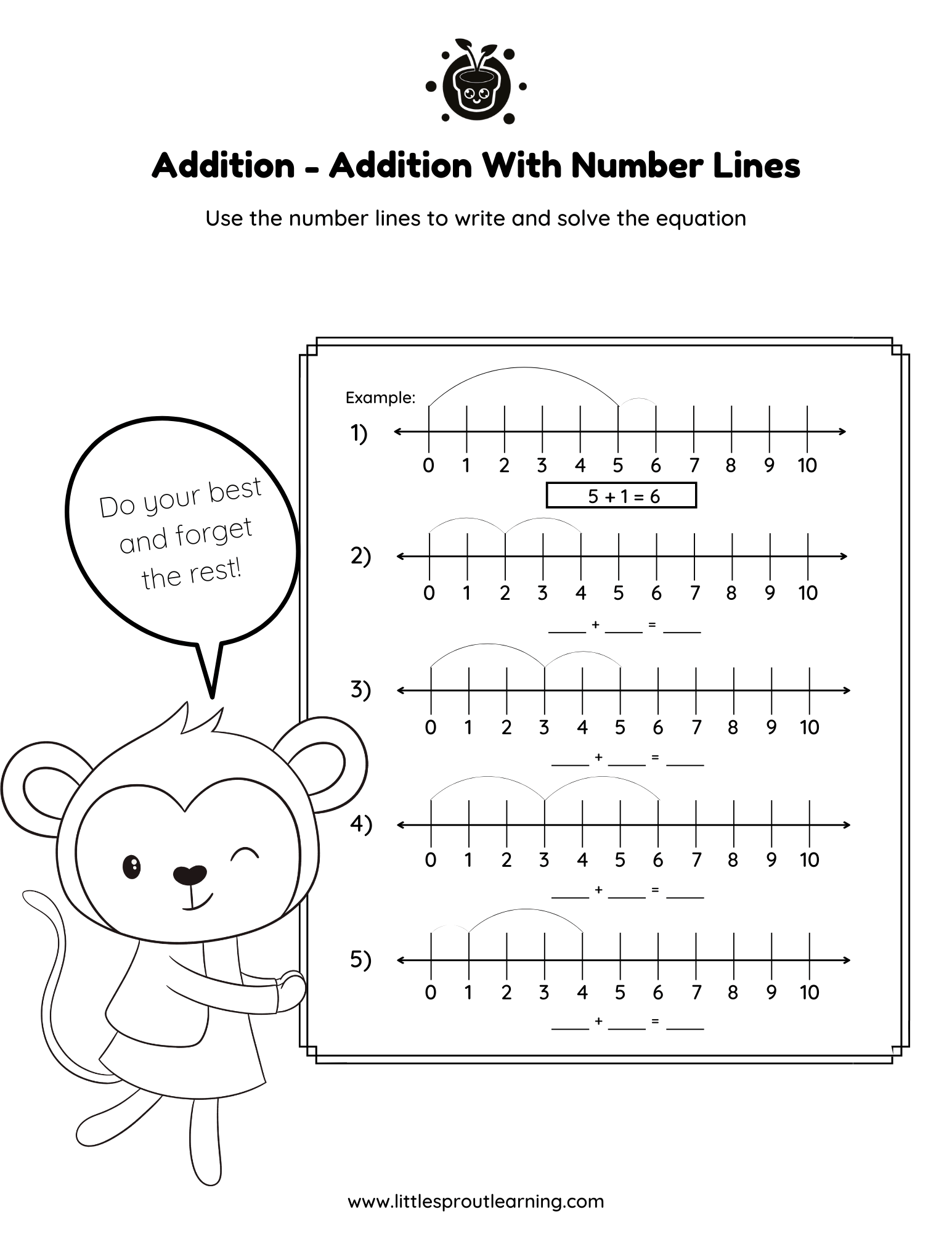 Addition Worksheet – Addition With Number Lines Up to 10