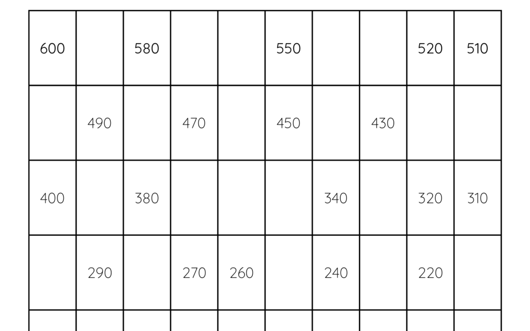 Grade 1 Math Worksheets Counting Backwards by 10's from 600 Chart