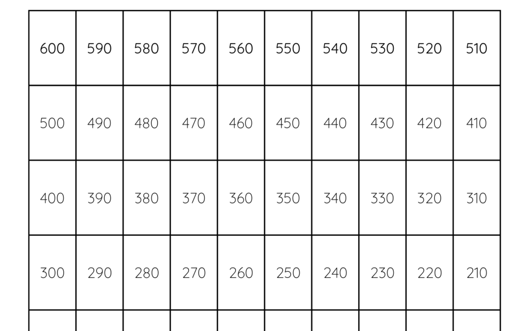 counting backwards worksheets by 10's from 600