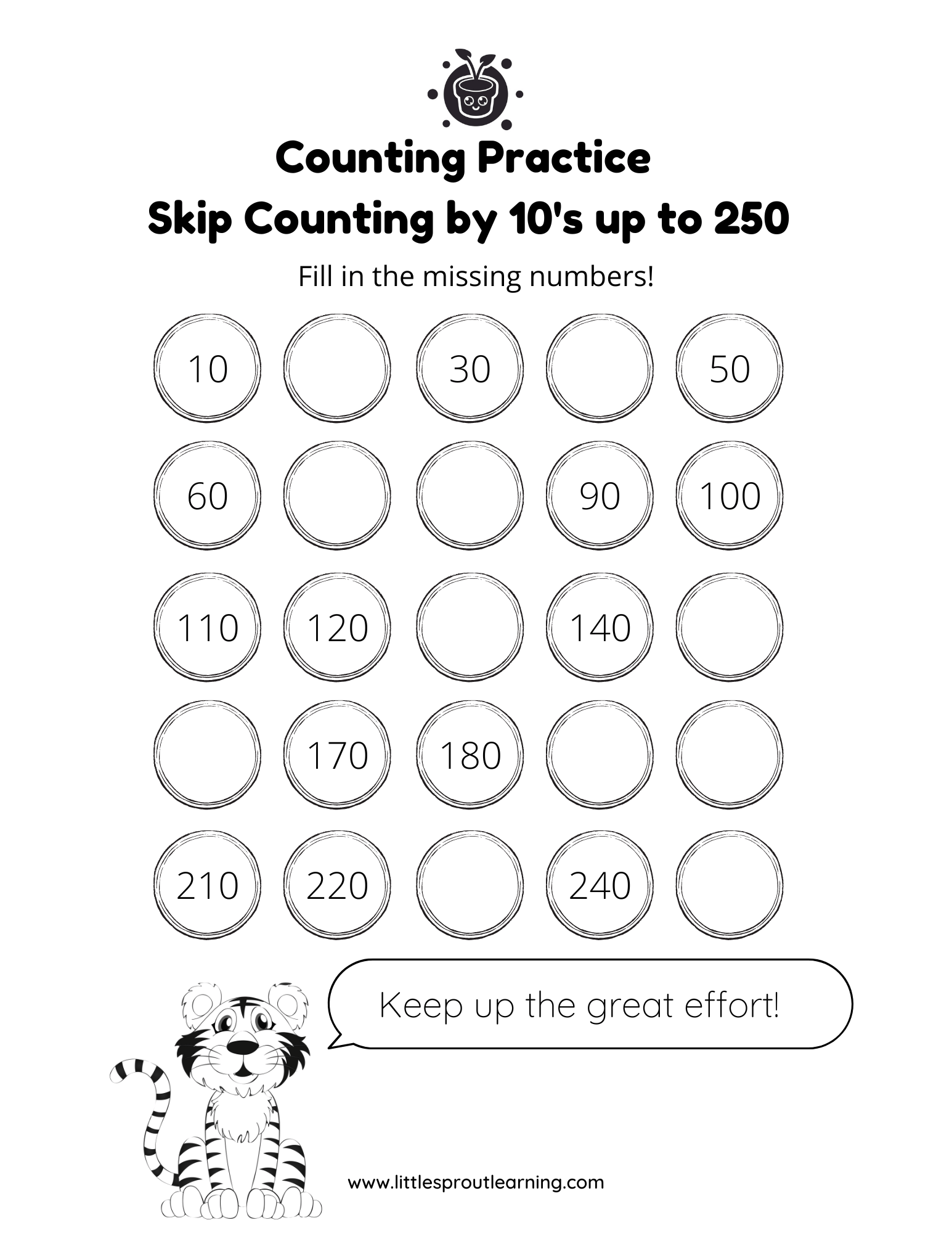 Skip Counting by 10’s – Fill in The Blanks Chart