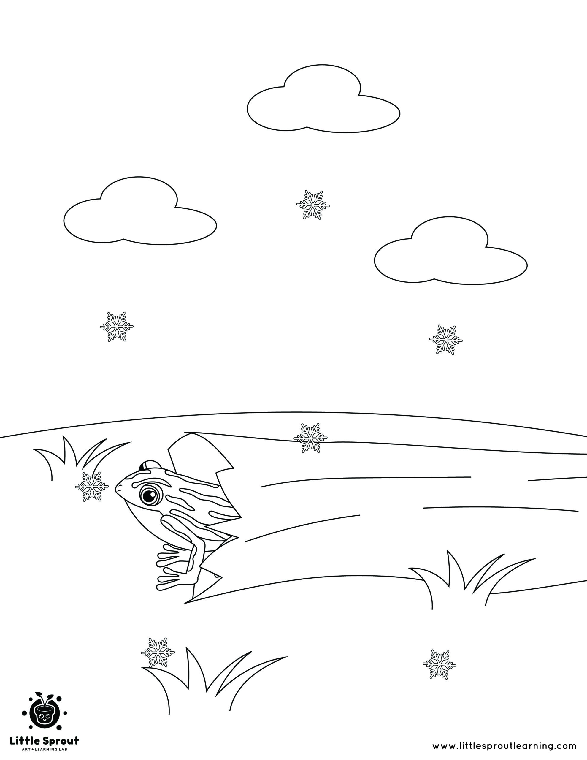 Wood Frog In a Hollow Log – Hibernating Animals Coloring Page