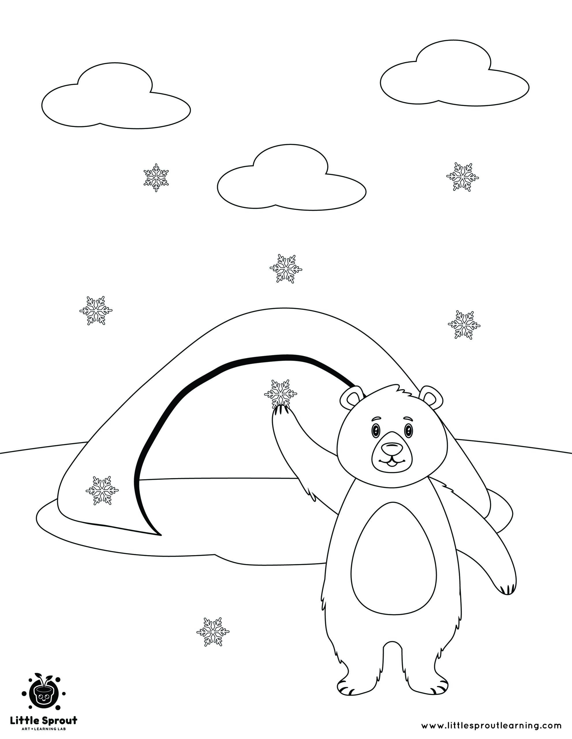 Bear Catching a Snowflake – Hibernating Animals Coloring Page
