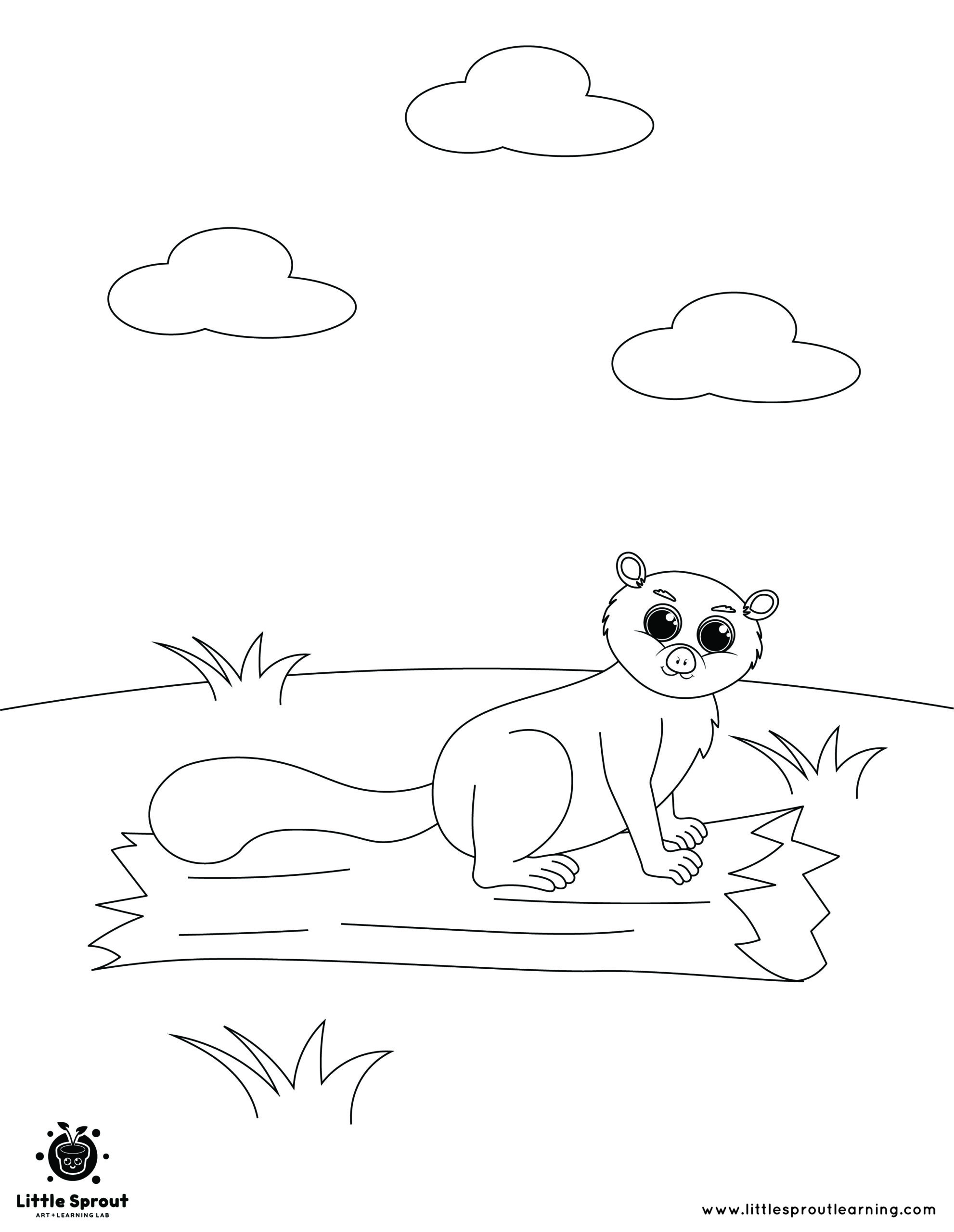 Fat Tailed Lemur On a Log- Hibernating Animals Coloring Page