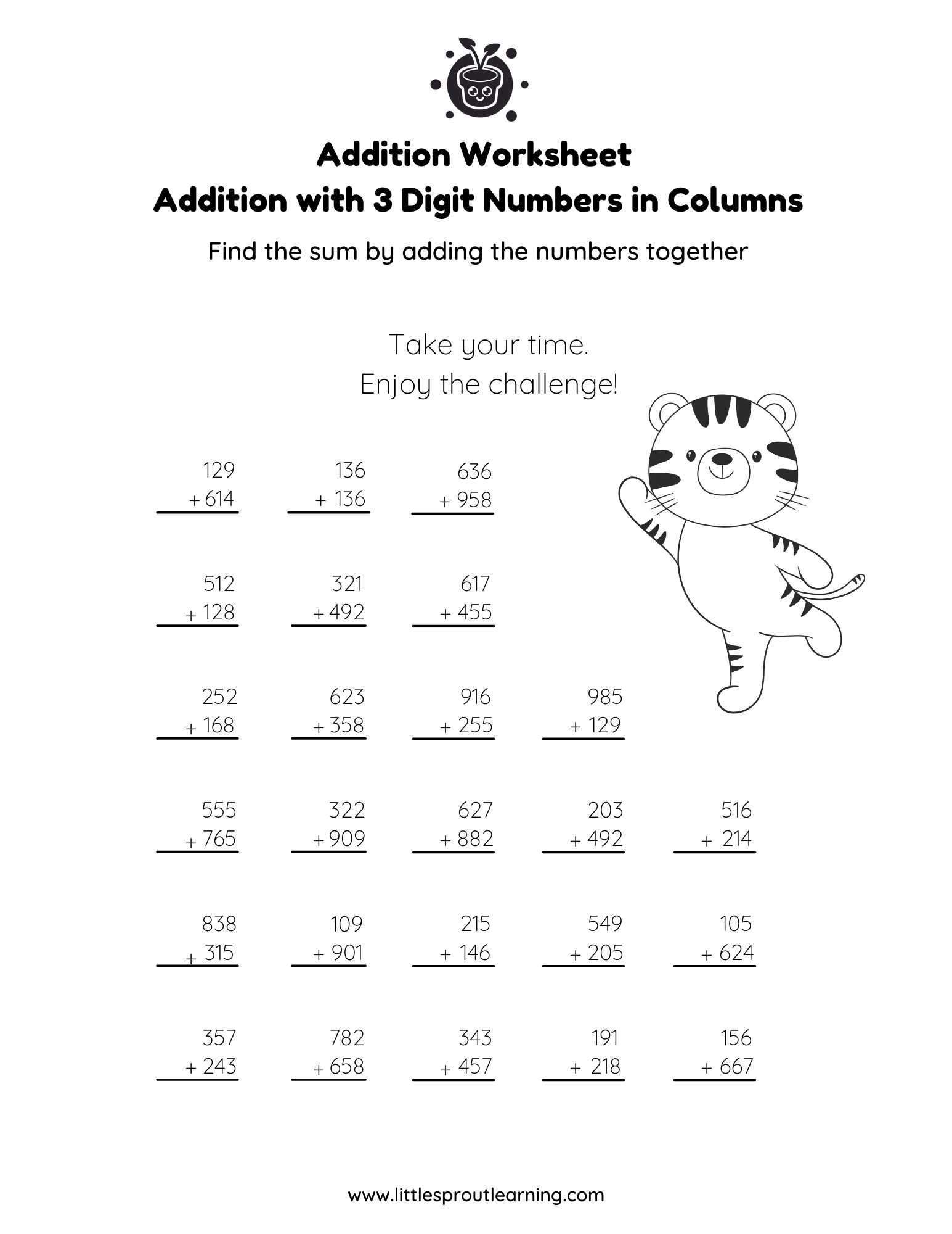 Adding in Columns – Adding 3 Digit Numbers