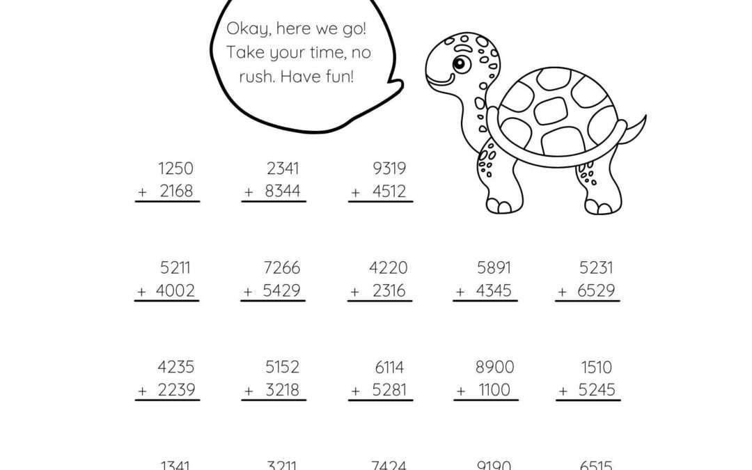 Free adding in columns 4 digit numbers worksheet