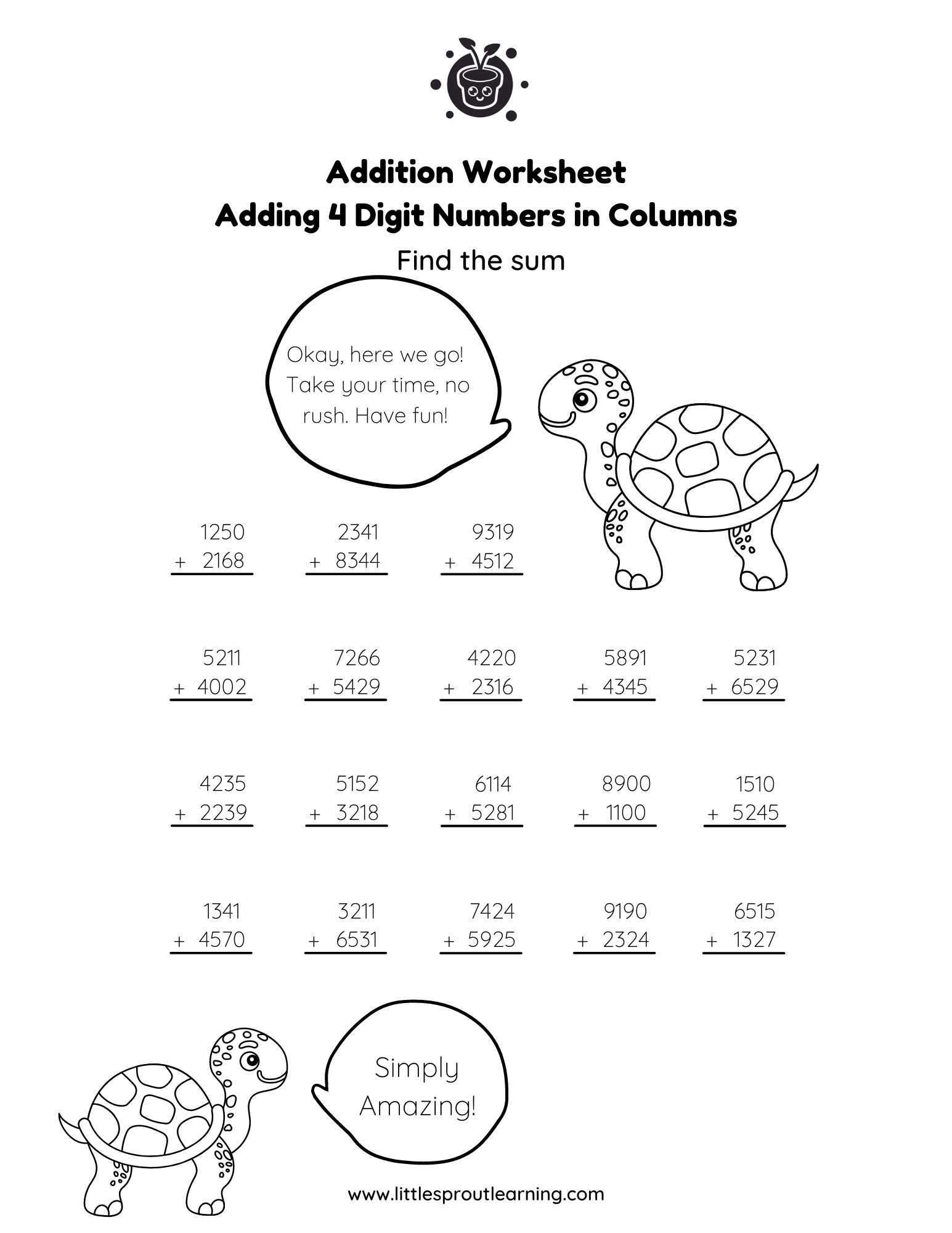 Adding In Columns – Adding 4 Digit Numbers