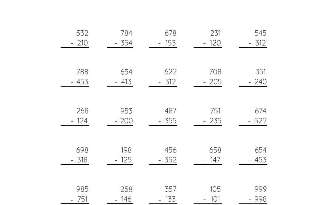 Subtracting 3 Digit Numbers Worksheet In Columns