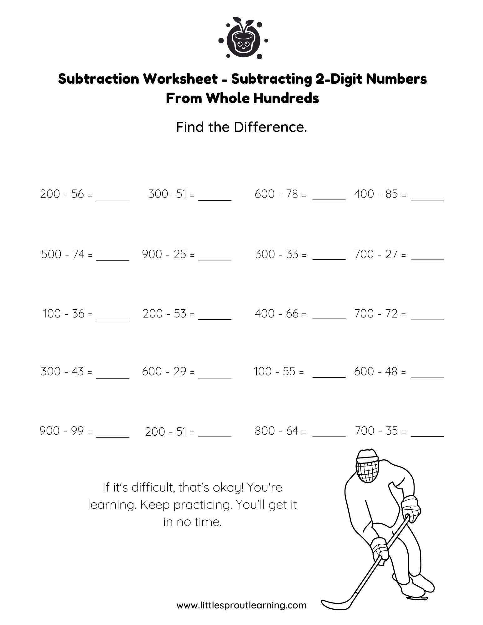Subtracting 2-Digit Numbers From Whole Hundreds