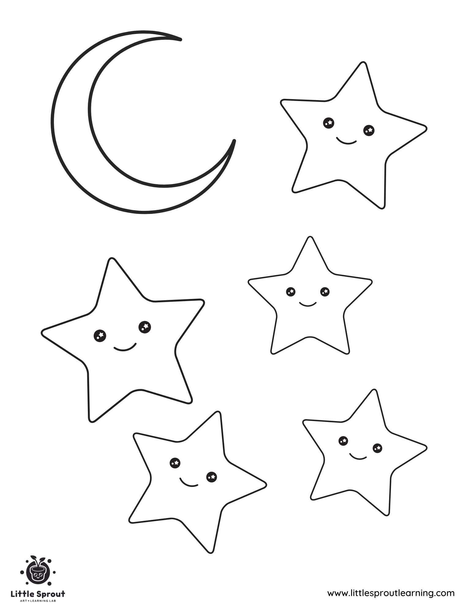 Moon and Stars Coloring Page
