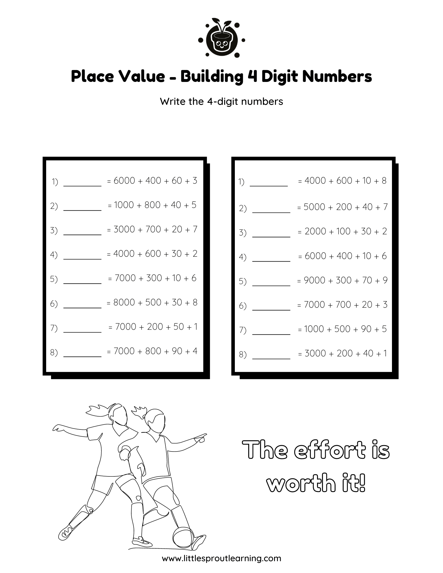 Place Values Worksheet – Building 4 Digit Numbers
