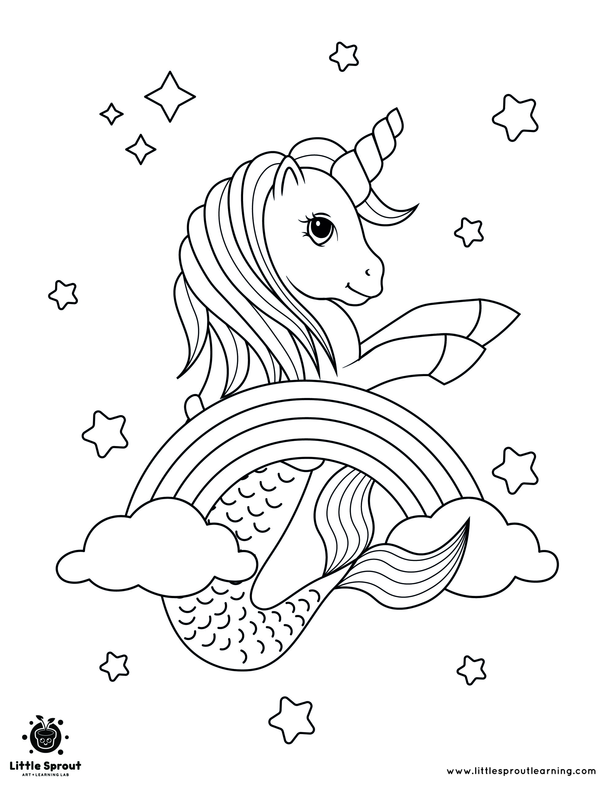 Mermaid Unicorn Coloring Page