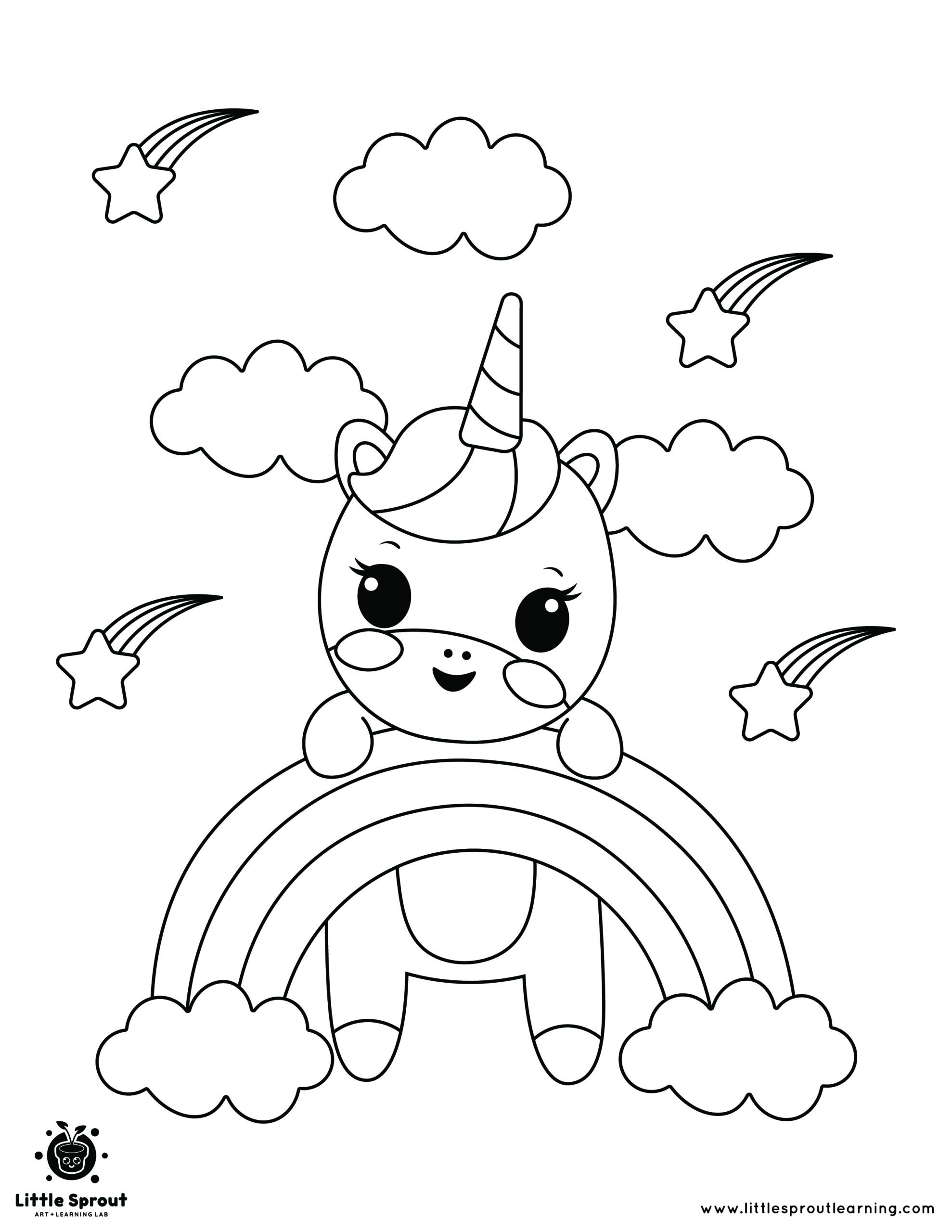 Resting on a Rainbow Kawaii Unicorn Coloring Page