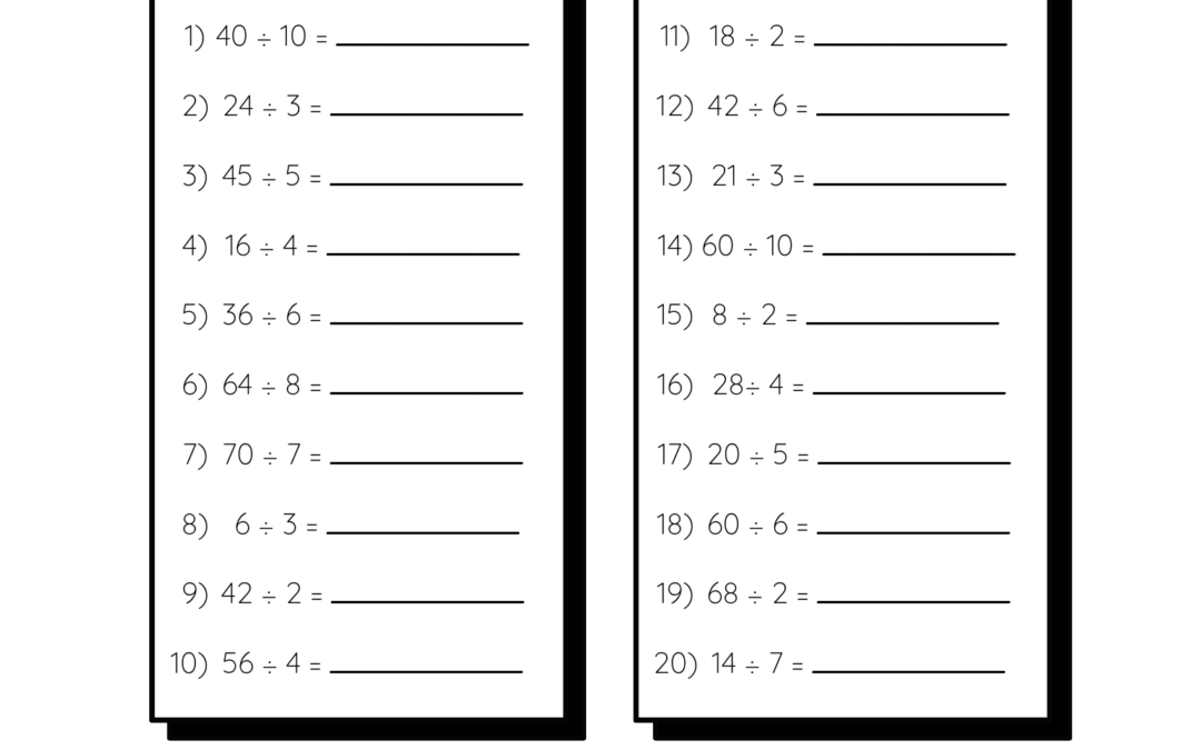 Dividing by numbers 1-10 Worksheet