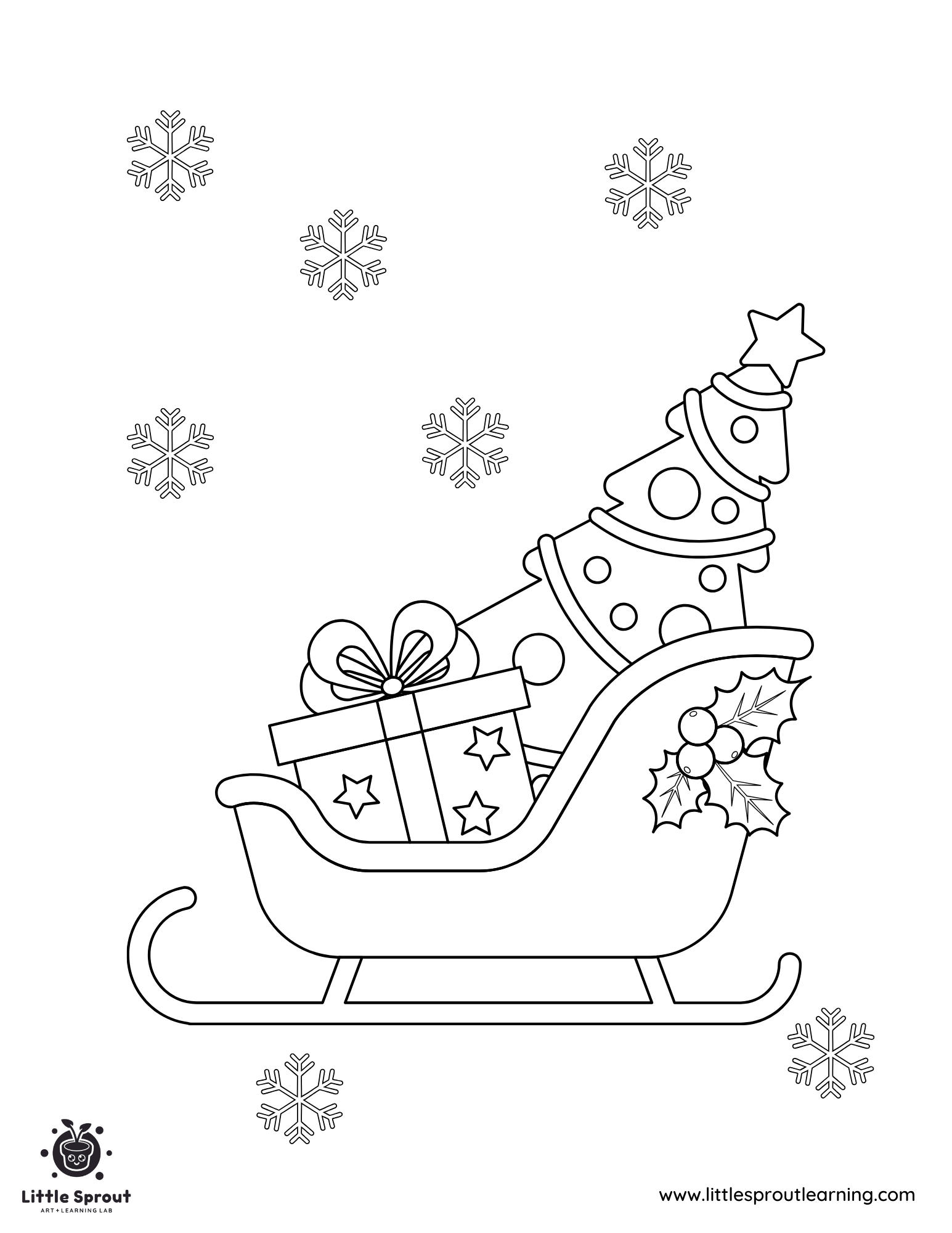 In a Sleigh Christmas Tree and Presents Coloring Page