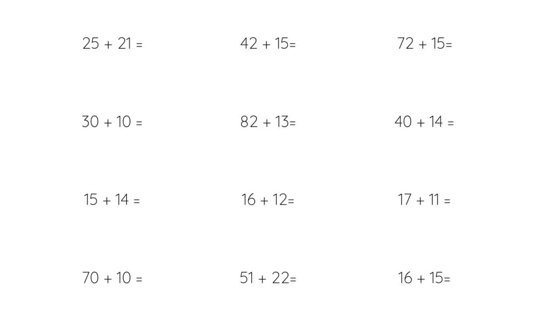 Mental Math Addition worksheet for 2 digit numbers