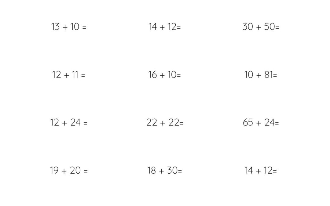 Mental Math Worksheet Addition 2 Digits - 1